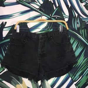 Black distressed shorts